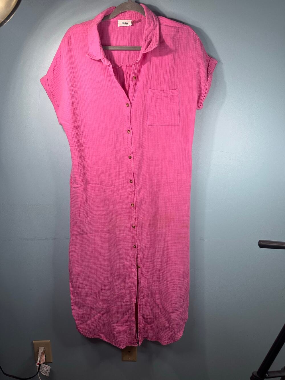 BluIvy women's fushia pink shirt dress cotton gauze medium resort, beach, swim M